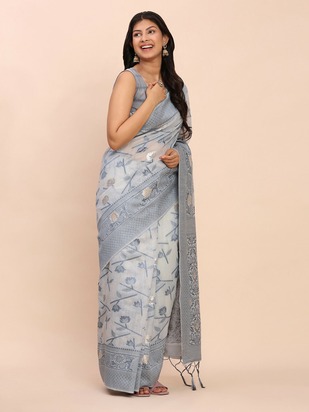 Astita Linen Cotton Grey Saree