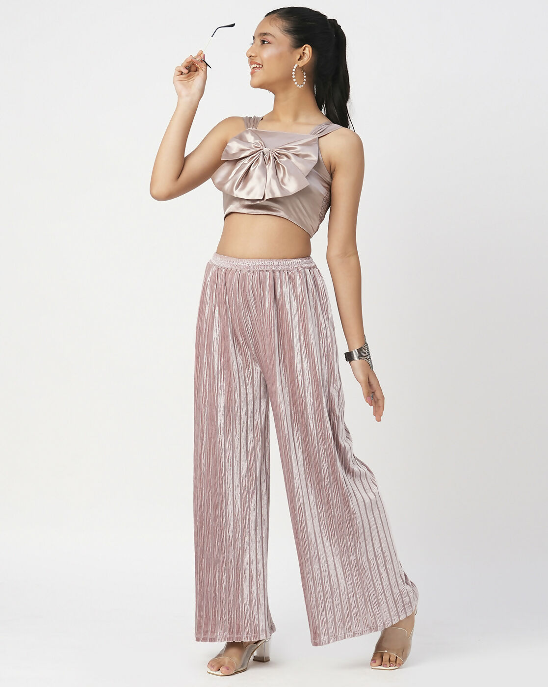 Lil Drama Glam Up Girls Grey Pant With Satin Top Party Co-Ordinate Set - Distacart