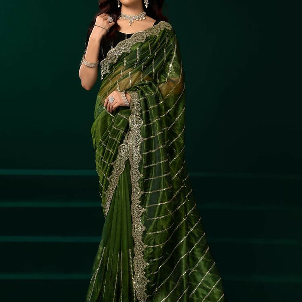 Joban Fashion Green Net Party Wear Sarees - Distacart