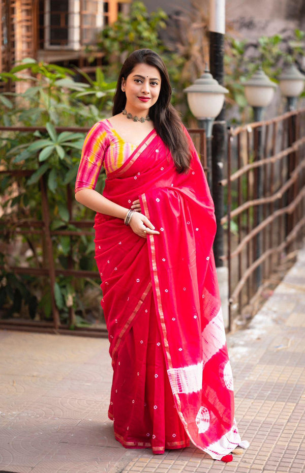 Rani Chanderi Cotton Block Print Saree with Unstitched Blouse - Hiral Fashion - Distacart