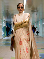 Thumbnail for NOZ2TOZ Women's Silk Blend Cream Woven Design Designer Saree With Blouse Piece - Distacart