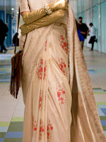 Thumbnail for NOZ2TOZ Women's Silk Blend Cream Woven Design Designer Saree With Blouse Piece - Distacart
