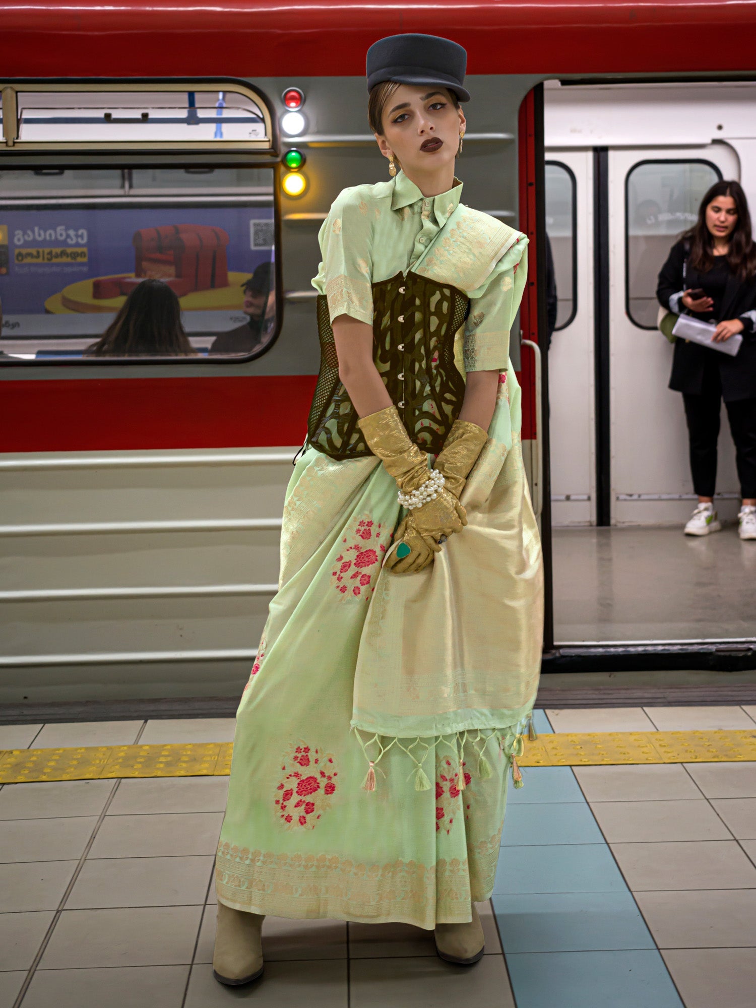 NOZ2TOZ Women's Silk Blend Light Green Woven Design Designer Saree With Blouse Piece - Distacart