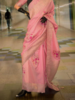 Thumbnail for NOZ2TOZ Women's Silk Blend Pink Woven Design Designer Saree With Blouse Piece - Distacart