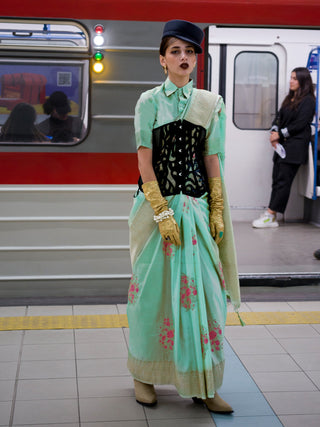 NOZ2TOZ Women's Silk Blend Sea Green Woven Design Designer Saree With Blouse Piece - Distacart