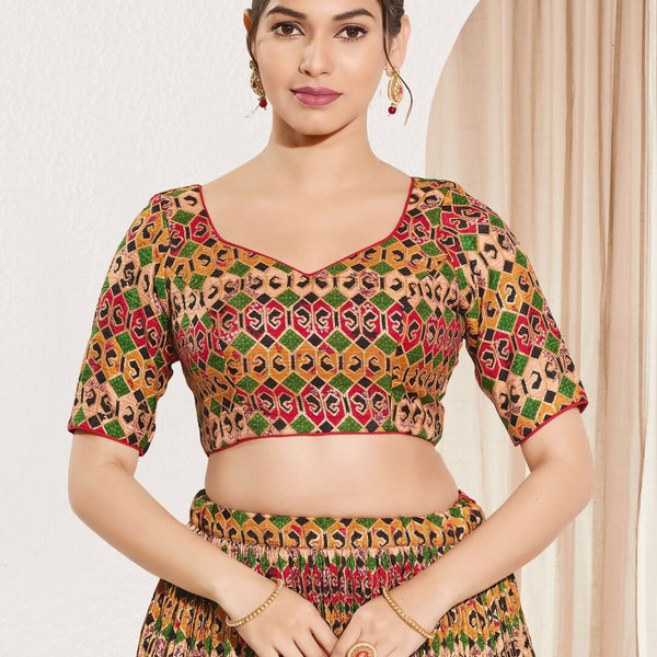 Joban Fashion Red Brocade Padded Blouse With Sweetheart Neck Elbow Sleeves - Distacart