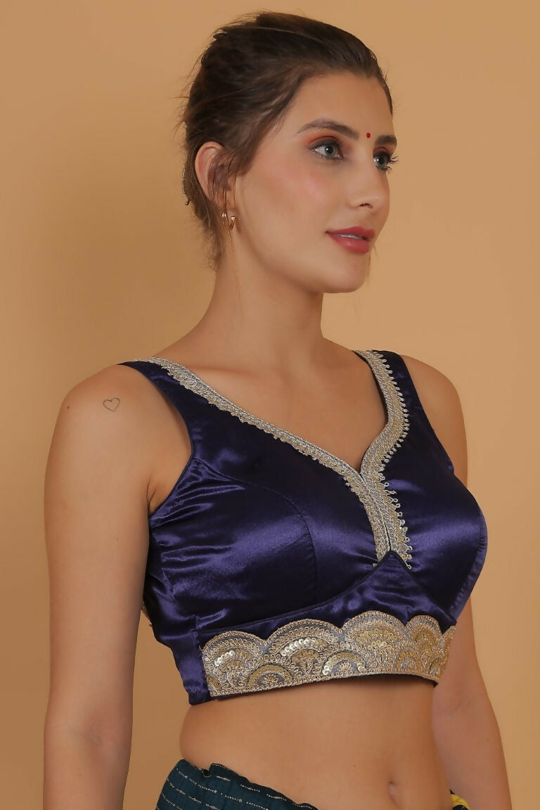 Joban Fashion Silk Zari And Sequence Work Padded Blouse - Blue