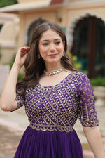 Thumbnail for Joban Fashion Purple Georgette Sequence Embroidery Work Gown