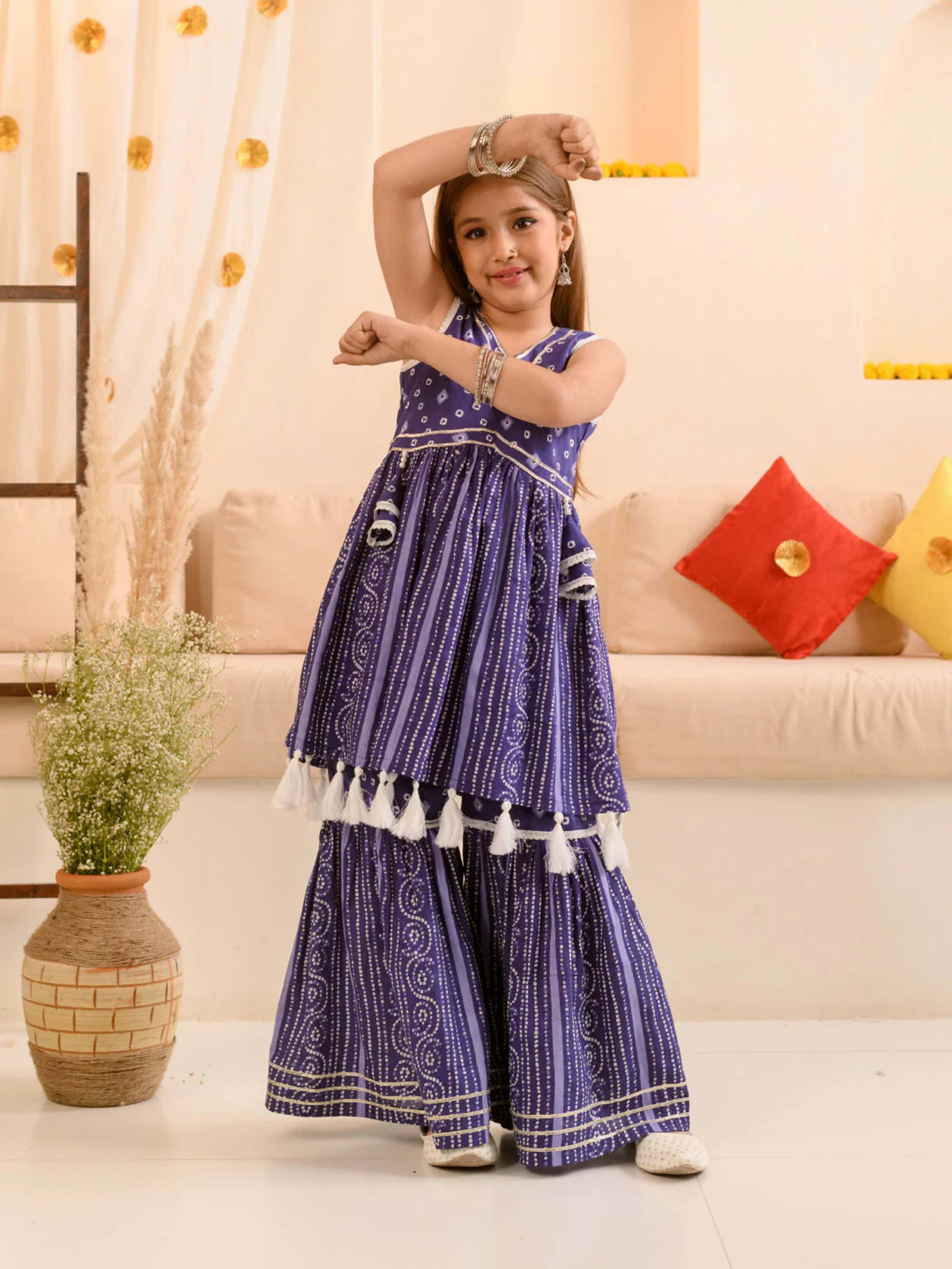 Joban Fashion Girl's Blue Color Sharara Set