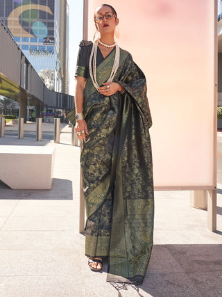 NOZ2TOZ Women's Kanjeevaram Silk Black Woven Design Designer Saree With Blouse Piece - Distacart