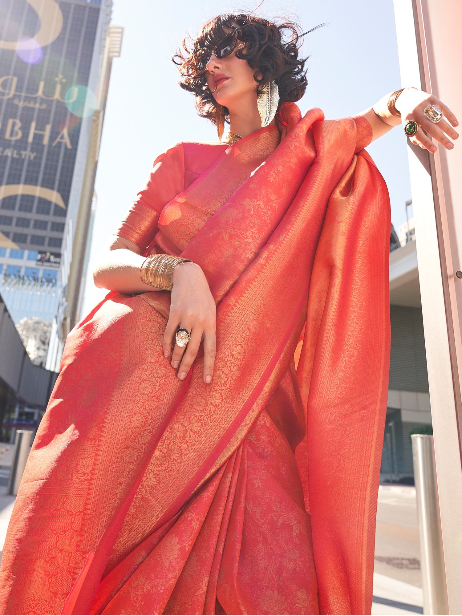 NOZ2TOZ Women's Kanjeevaram Silk Peach Woven Design Designer Saree With Blouse Piece - Distacart