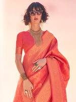 Thumbnail for NOZ2TOZ Women's Kanjeevaram Silk Peach Woven Design Designer Saree With Blouse Piece - Distacart