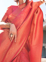 Thumbnail for NOZ2TOZ Women's Kanjeevaram Silk Peach Woven Design Designer Saree With Blouse Piece - Distacart