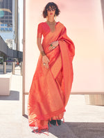 Thumbnail for NOZ2TOZ Women's Kanjeevaram Silk Peach Woven Design Designer Saree With Blouse Piece - Distacart