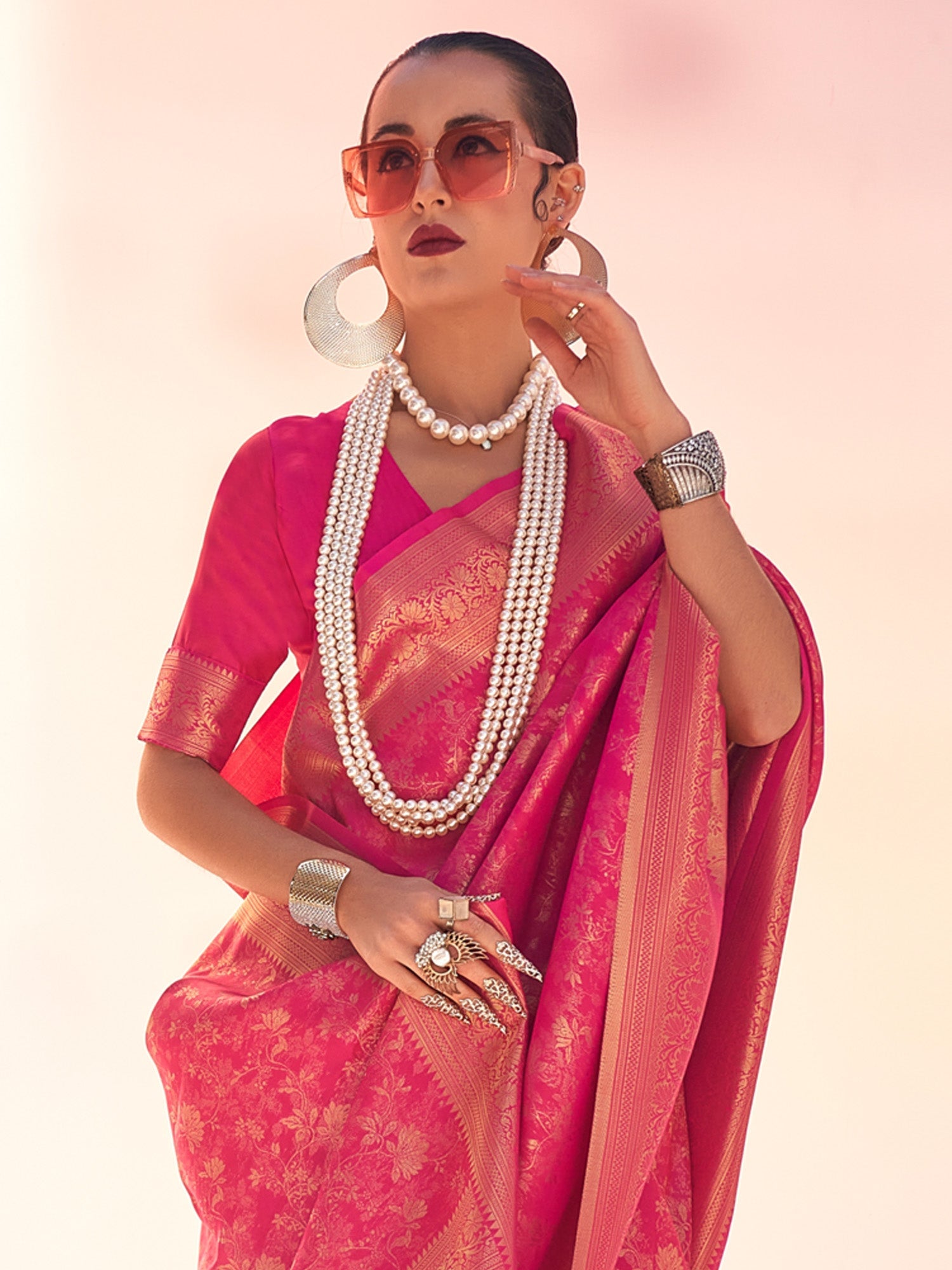 NOZ2TOZ Women's Kanjeevaram Silk Pink Woven Design Designer Saree With Blouse Piece - Distacart