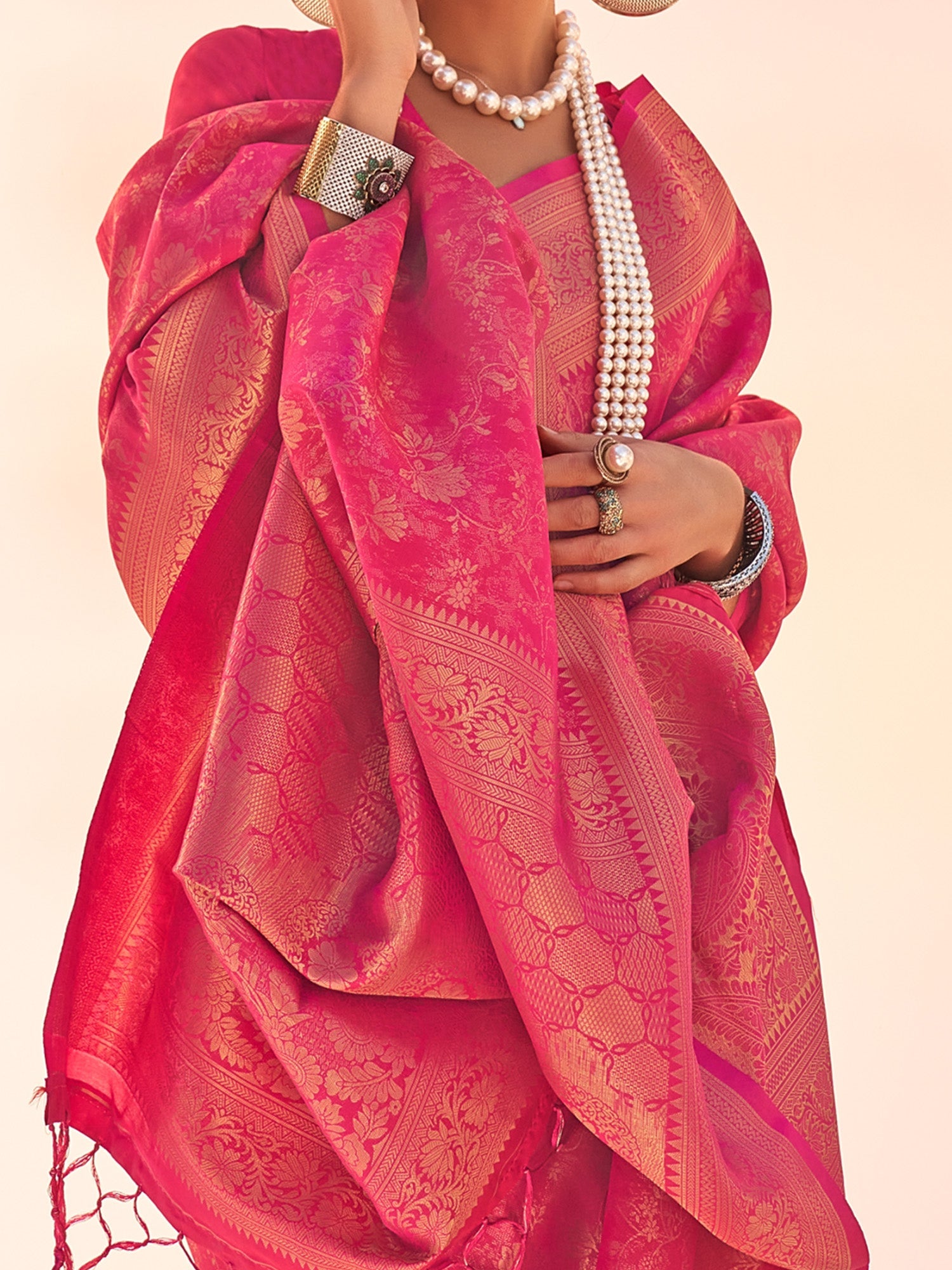 NOZ2TOZ Women's Kanjeevaram Silk Pink Woven Design Designer Saree With Blouse Piece - Distacart