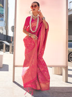 Thumbnail for NOZ2TOZ Women's Kanjeevaram Silk Pink Woven Design Designer Saree With Blouse Piece - Distacart