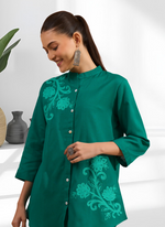 Thumbnail for Joban Fashion Green Cotton, Linen Embroidered Readymade Cord Set - Distacart