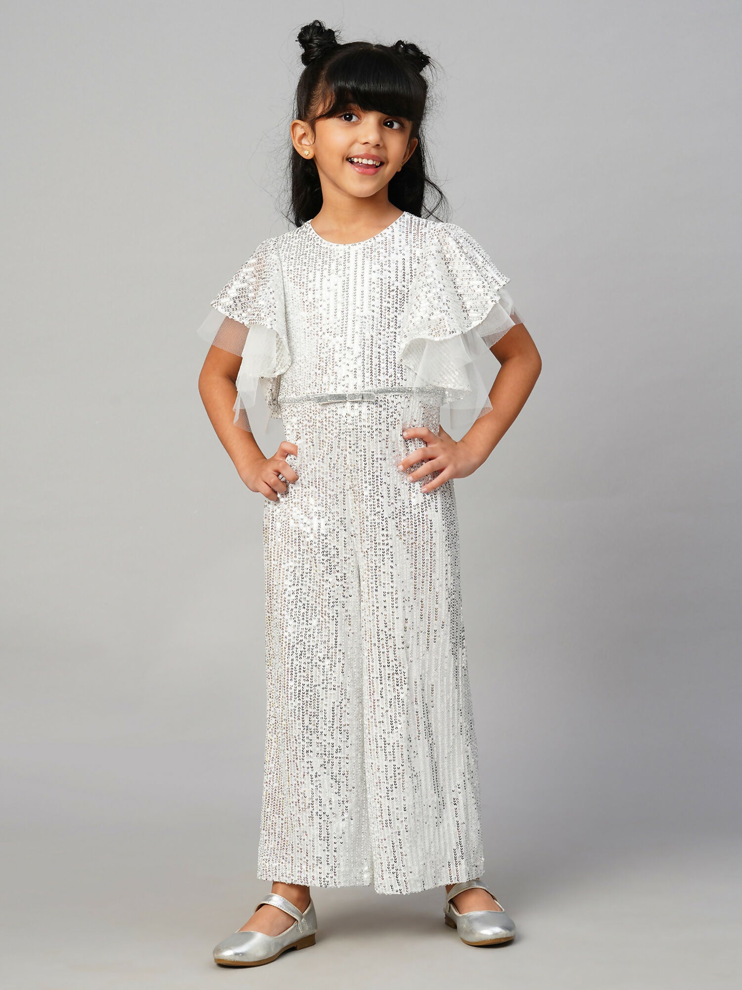 Lil Drama Razzle Dazzle Girls Sequins White Party Jumpsuit - Distacart
