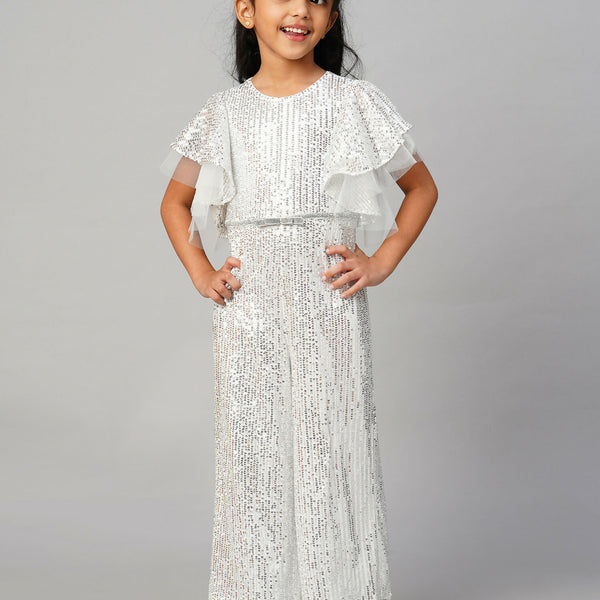 Lil Drama Razzle Dazzle Girls Sequins White Party Jumpsuit - Distacart