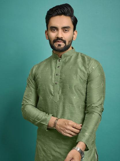 Party Wear Stitched Green Kurta Pajama For Men by Infinity Export - Distacart
