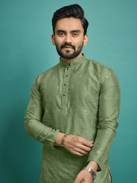Thumbnail for Party Wear Stitched Green Kurta Pajama For Men by Infinity Export - Distacart