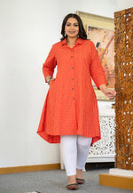 Thumbnail for Kaajh Women's Red Check Print Plus Size Cotton Kurta - Distacart