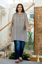 Thumbnail for Kaajh Women's Blue Striped Viscose Rayon Plus Size Kurta - Distacart
