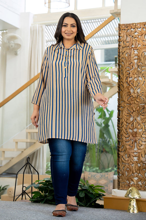 Kaajh Women's Blue Striped Viscose Rayon Plus Size Kurta - Distacart