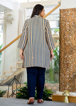 Thumbnail for Kaajh Women's Blue Striped Viscose Rayon Plus Size Kurta - Distacart