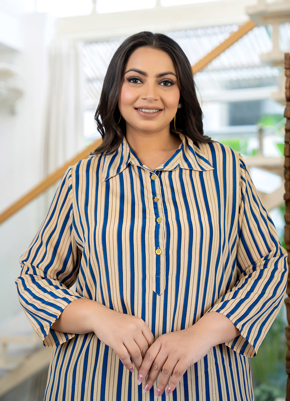 Kaajh Women's Blue Striped Viscose Rayon Plus Size Kurta - Distacart