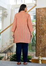 Thumbnail for Kaajh Women's Pink Striped Viscose Rayon Plus Size Kurta - Distacart