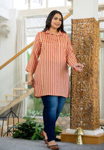 Thumbnail for Kaajh Women's Pink Striped Viscose Rayon Plus Size Kurta - Distacart