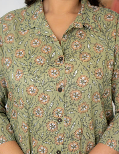 Kaajh Women's Green Floral Printed Plus Size Cotton Kurta - Distacart