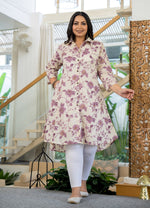 Thumbnail for Kaajh Women's Purple Floral Printed Plus Size Cotton Kurta - Distacart