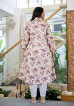 Thumbnail for Kaajh Women's Purple Floral Printed Plus Size Cotton Kurta - Distacart