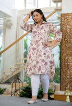 Thumbnail for Kaajh Women's Purple Floral Printed Plus Size Cotton Kurta - Distacart