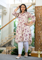 Thumbnail for Kaajh Women's Purple Floral Printed Plus Size Cotton Kurta - Distacart