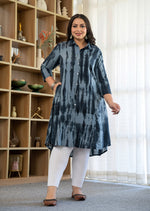 Thumbnail for Kaajh Women's Black Tie Dye Printed Plus Size Cotton Kurta - Distacart