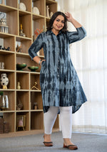 Thumbnail for Kaajh Women's Black Tie Dye Printed Plus Size Cotton Kurta - Distacart