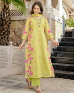 Thumbnail for The52 Lemons Women's Beautiful Chanderi Fabric Printed Work Straight Kurta Pant and Dupatta Set - Distacart