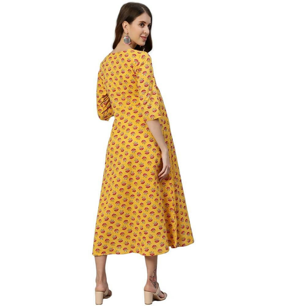 Anubhutee Women's Cotton Knee-Length Floral Printed Maternity A-Line Midi Yellow Dress - Distacart
