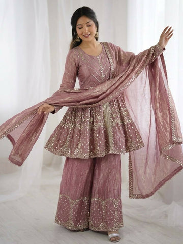 Teeya Creation New Womens Trendy Embroidery Sequence Work Kurta Set - Dista