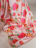 Thumbnail for Vastranavya Peach Satin Silk Floral Printed with Pearl Lace Saree with Unstitched Blouse - Distacart