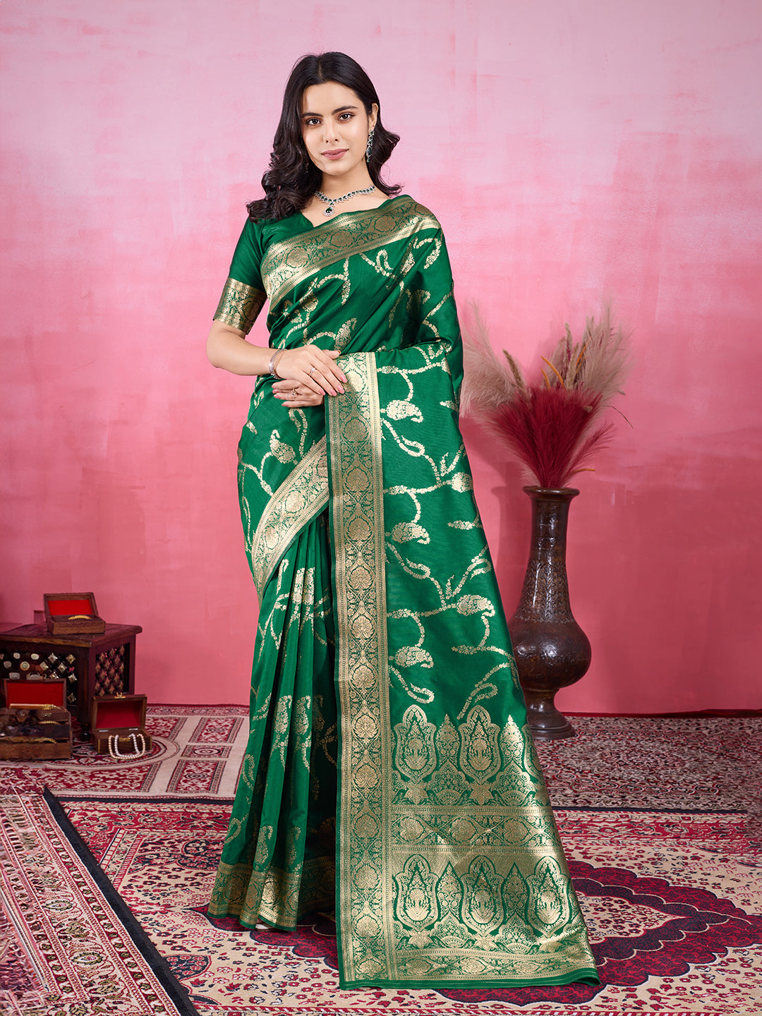Vedant Vastram Banarasi Silk Fashion Saree - Green - Distacart