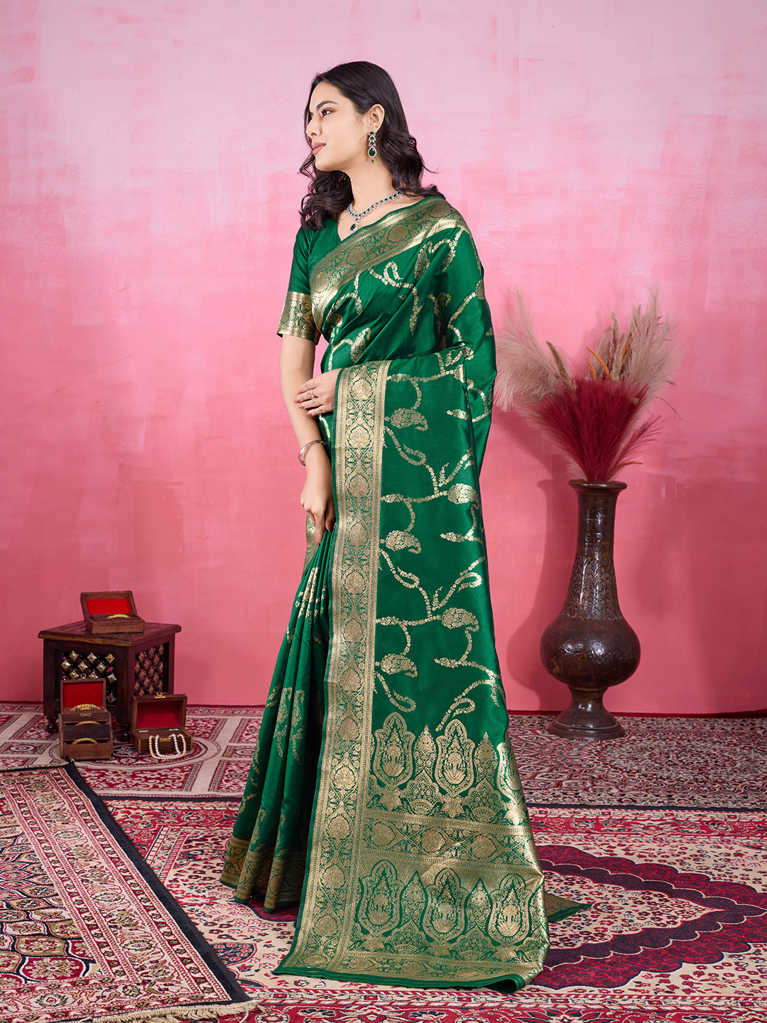 Vedant Vastram Banarasi Silk Fashion Saree - Green - Distacart