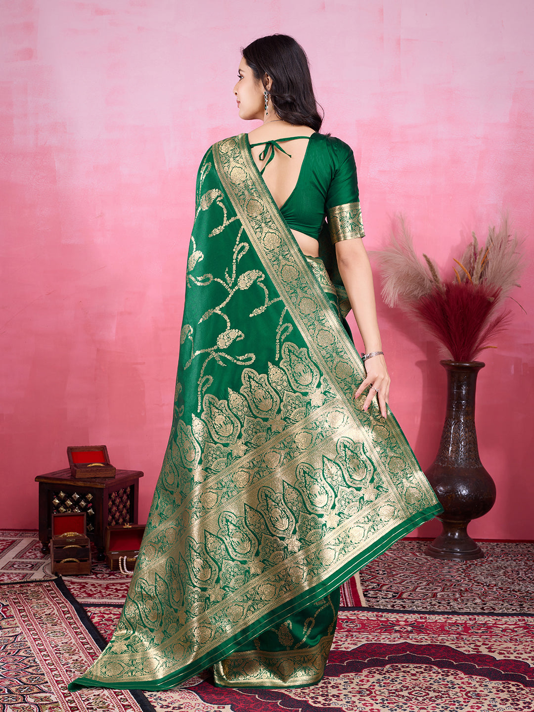 Vedant Vastram Banarasi Silk Fashion Saree - Green - Distacart
