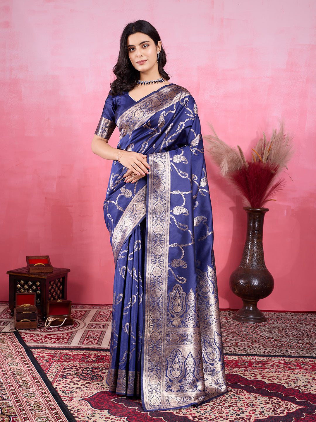 Vedant Vastram Banarasi Silk Fashion Saree - Navy - Distacart