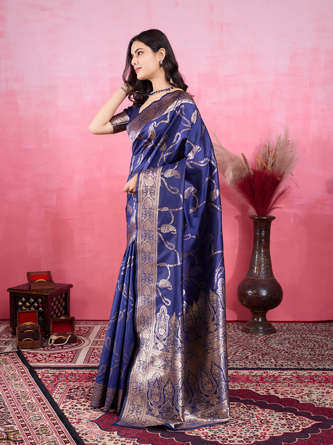Vedant Vastram Banarasi Silk Fashion Saree - Navy - Distacart