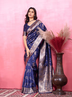 Thumbnail for Vedant Vastram Banarasi Silk Fashion Saree - Navy - Distacart